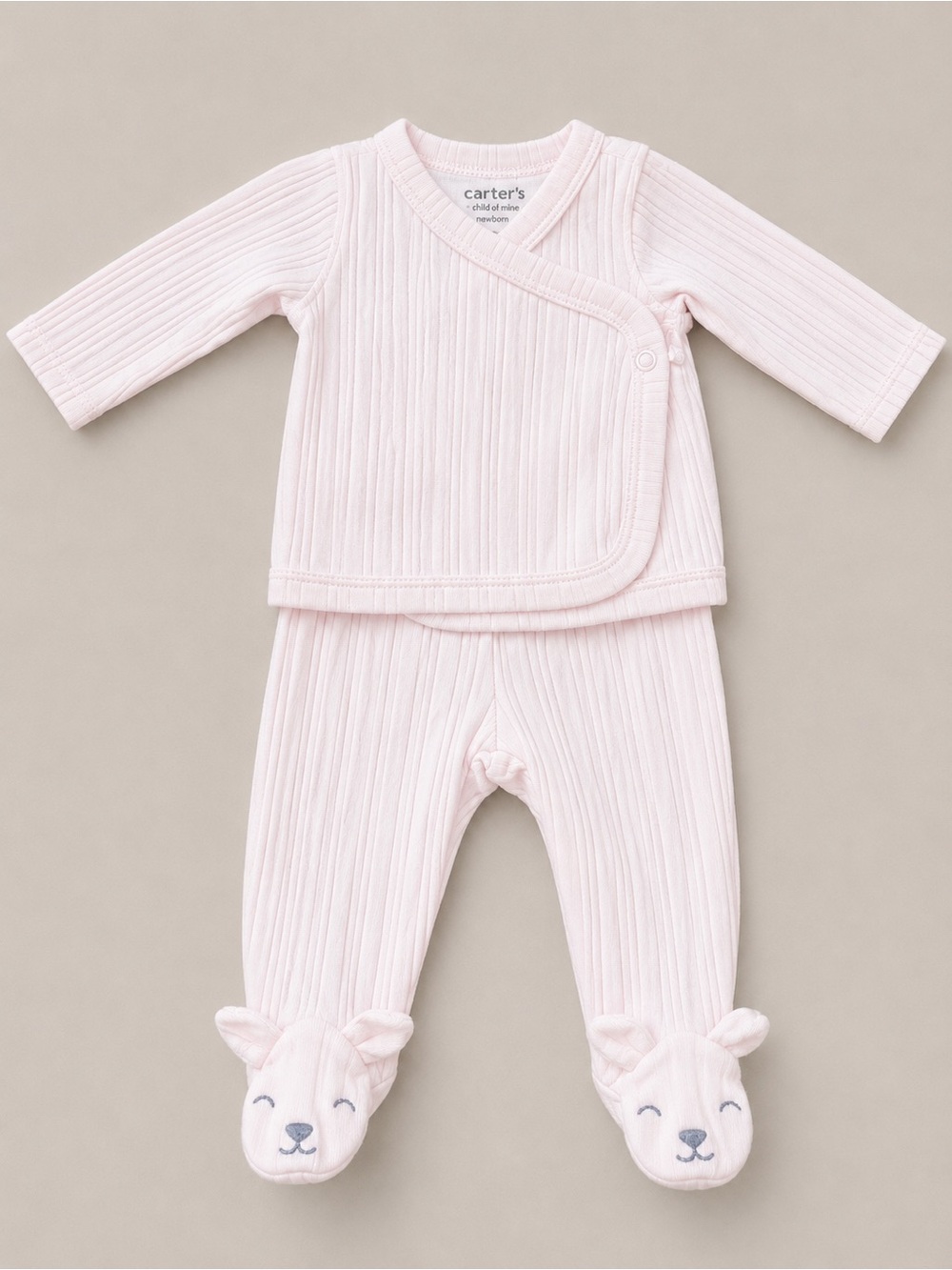 Carter’s - 2 Piece Set W/ Wrap & Tie/Button Top W/ Footies (Cotton & Poly) - NB